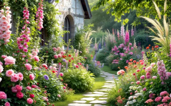 An English cottage garden in full bloom
