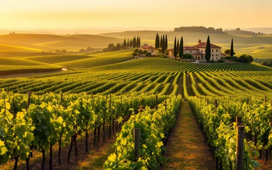 Tuscany vineyards in late afternoon light